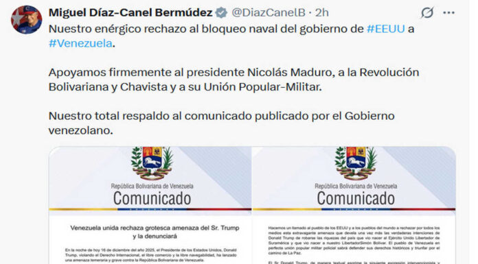 Rechaza Cuba bloqueo naval de Estados Unidos a Venezuela